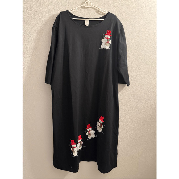 Vintage Karla Marie Applique Snowman Maxi Dress Black Slit Hem Size 2X - Picture 3 of 13